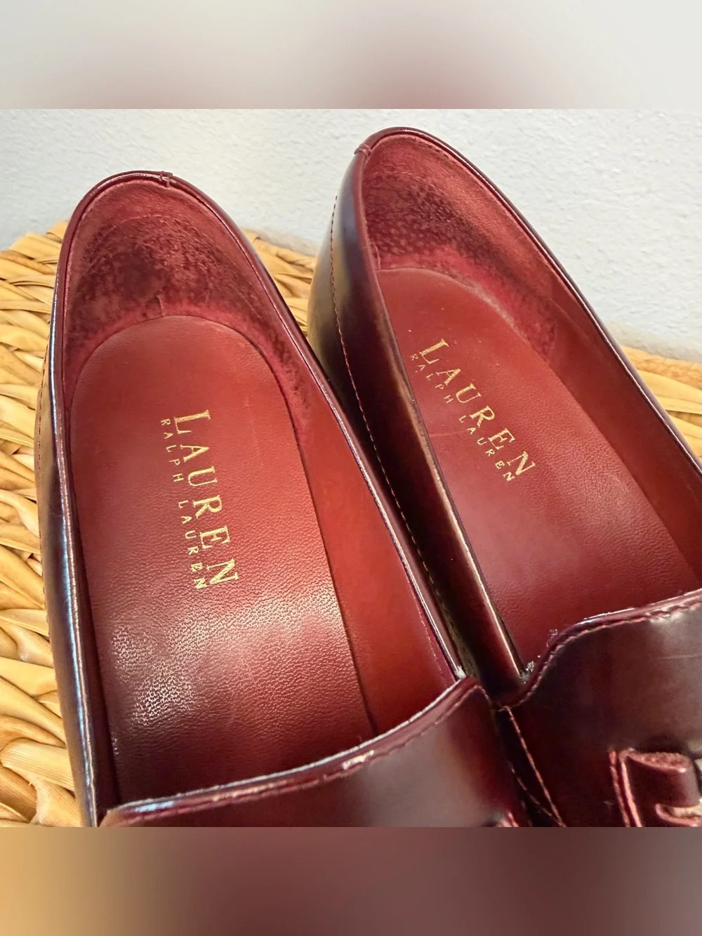 Burgundy Leather Block Heel Women’s Loafers - Lauren Ralph Lauren, Size 7.5